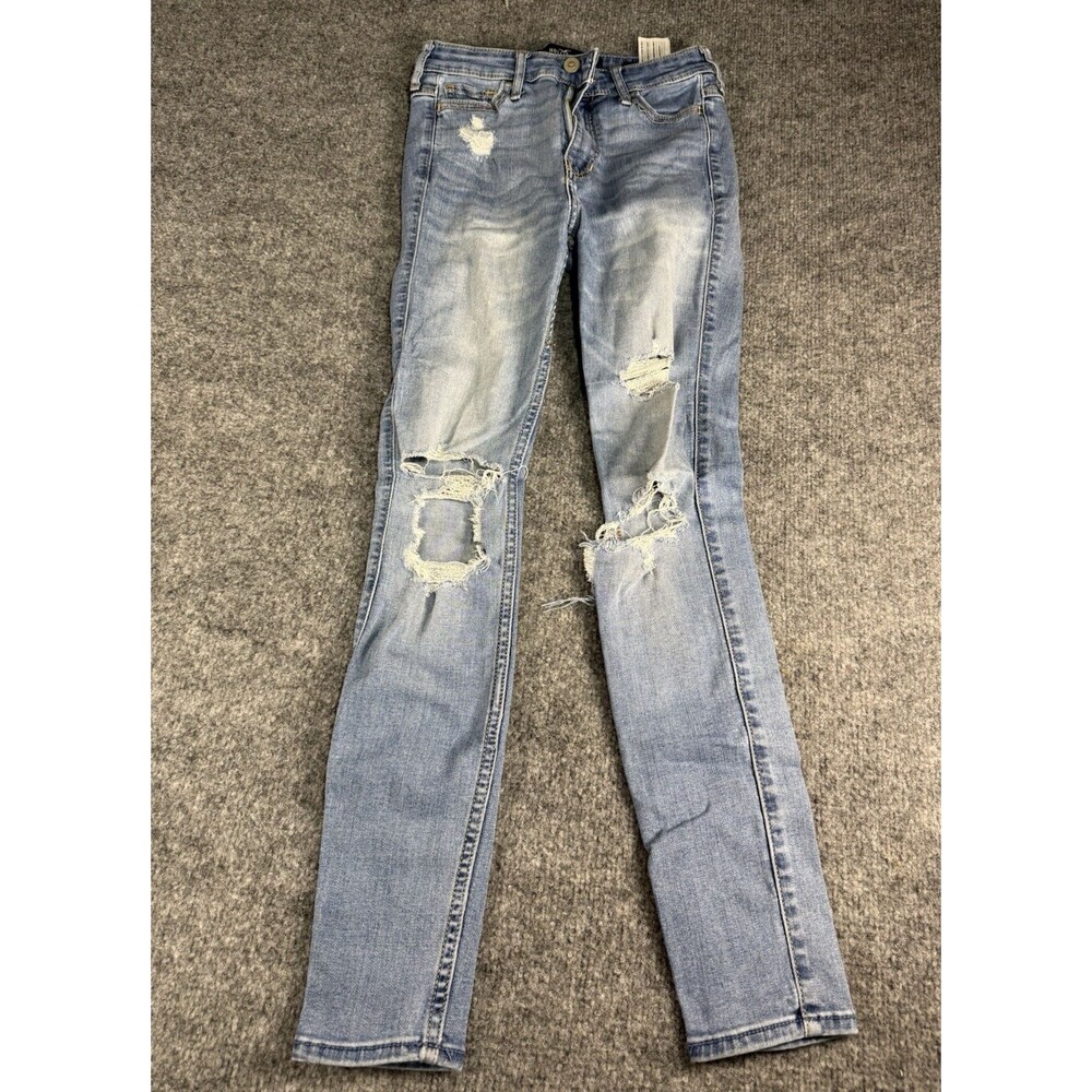 Hollister Womens 0R Distressed Skinny Jeans Light Wash Stretch Denim Ripped